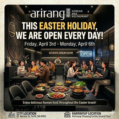 @arirangaustralia 게시물: Hop into Easter with Arirang! 🐰✨ We are OPEN EVERY DAY this Easter break to sati (2026.03.30)