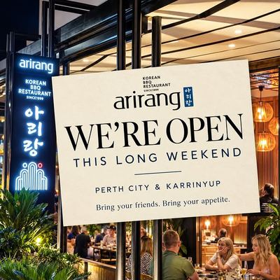 @arirangaustralia 게시물: Long weekend, sorted. 🔥🥢 We’re OPEN this long weekend at Arirang Perth City & Ka (2026.09.27)