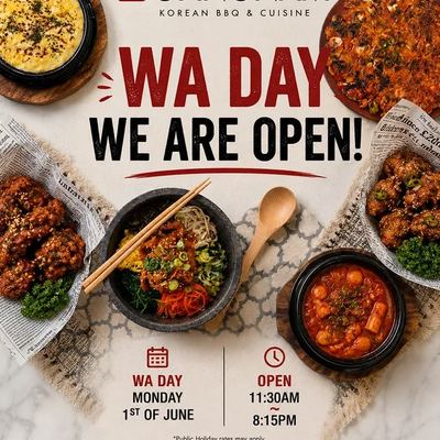 @gangnamcarousel 게시물: 🔥 WA DAY — WE ARE OPEN! 🔥 No holiday plans yet? Come enjoy your favourite Korean (2026.05.27)
