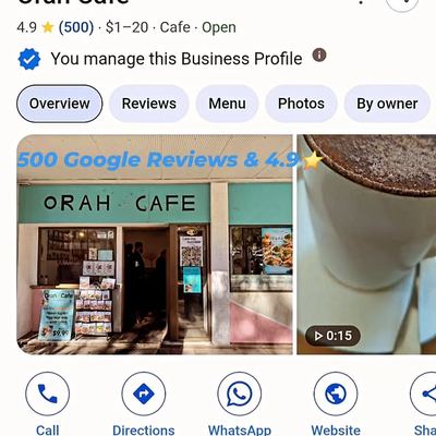 @orahcafe 게시물: Hi all, Happy to share this great review with you all!😄 500 Google Reviews & 4.9 (2026.06.30)